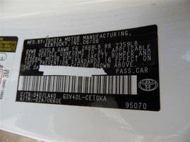 2007 TOYOTA CAMRY XLE WHITE 3.5 AT Z20082